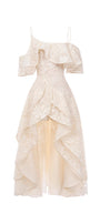 Mermaid Asymmetric Cold Shoulder Sleeved Mesh Lace Ankle Length Dress - MEAN BLVD