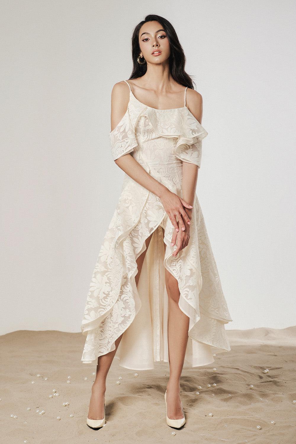 cream cold shoulder dress Puff Sleeve Long Sleeve Sweater Off Shoulder, Elated Off The Shoulder Mini Dress in Cream, Size XS,