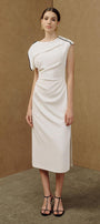 Mermaid Straight Asymmetric Sleeved Cotton Midi Dress - MEAN BLVD
