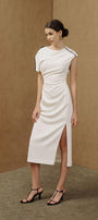 Mermaid Straight Asymmetric Sleeved Cotton Midi Dress - MEAN BLVD
