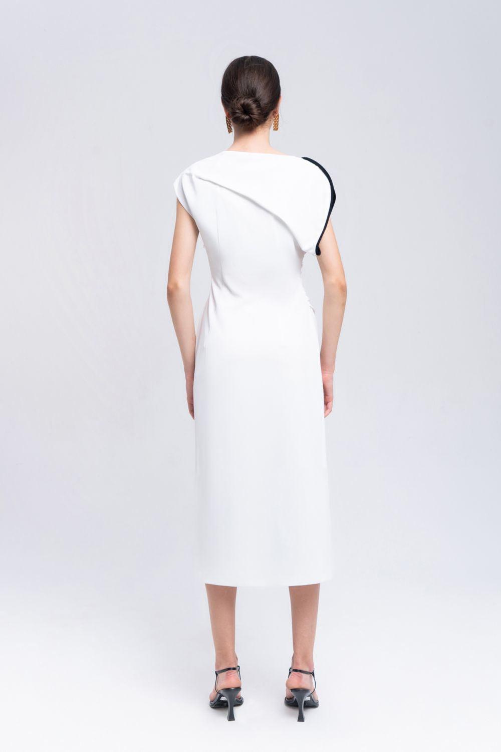 Mermaid Straight Asymmetric Sleeved Cotton Midi Dress - MEAN BLVD