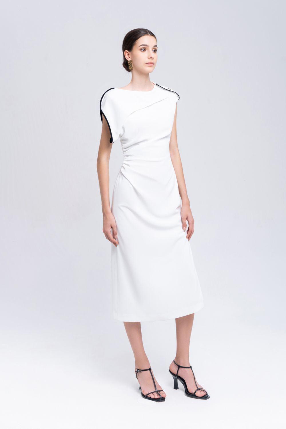 Mermaid Straight Asymmetric Sleeved Cotton Midi Dress - MEAN BLVD