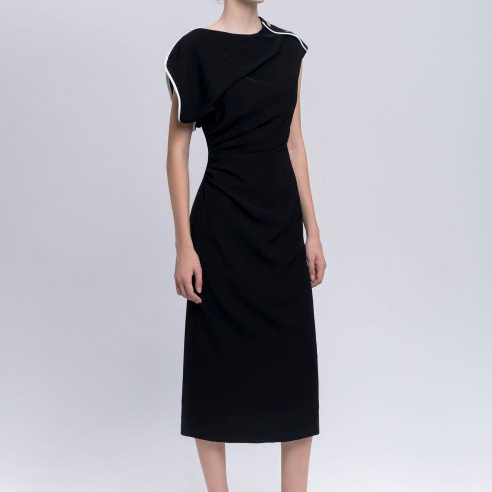 Mermaid Straight Asymmetric Sleeved Cotton Midi Dress - MEAN BLVD