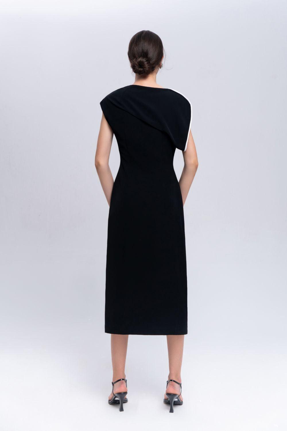 Mermaid Straight Asymmetric Sleeved Cotton Midi Dress - MEAN BLVD