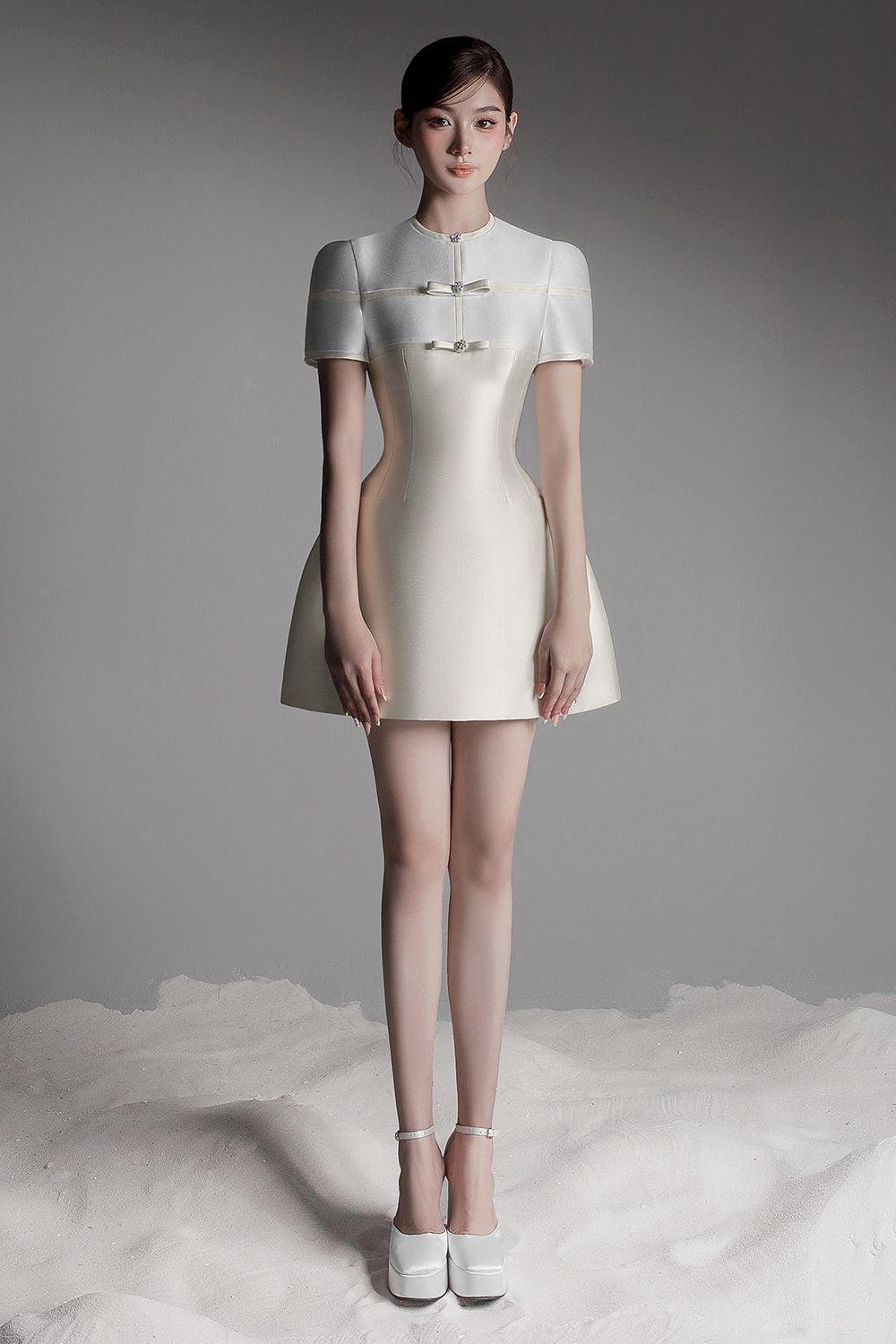 Mia Fit and Flare Round Neck Taffeta Mini Dress - MEAN BLVD