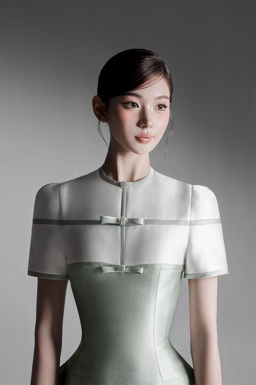 Women's Mia Fit and Flare Round Neck Taffeta Mini Dress XS/S/M/L White Cream/Glaucous Green MEAN BLVD S / Cream White Women's Mia Fit and Flare Round Neck Taffeta Mini Dress XS/S/M/L White Cream/Glaucous Green MEAN BLVD S / Cream White