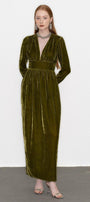 Mia Gathered V-Neck Velvet Maxi Dress - MEAN BLVD