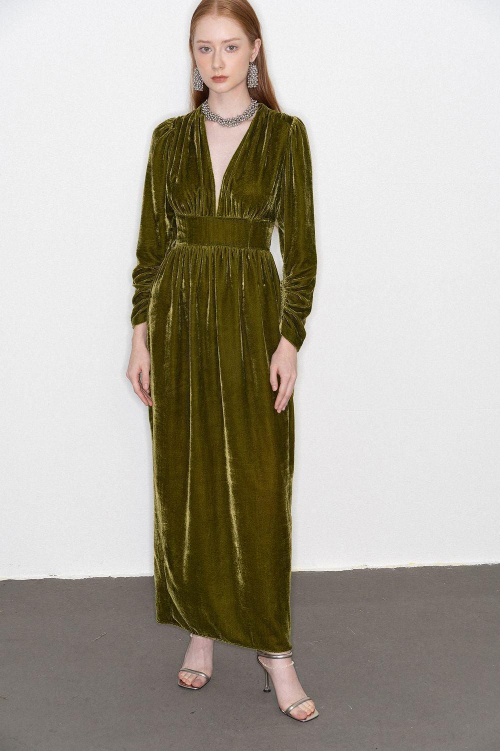 slim fit dress slacks Sea Green Velvet Maxi Dress Xs main image 1
