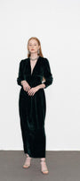 Mia Gathered V-Neck Velvet Maxi Dress - MEAN BLVD