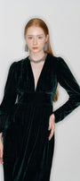 Mia Gathered V-Neck Velvet Maxi Dress - MEAN BLVD