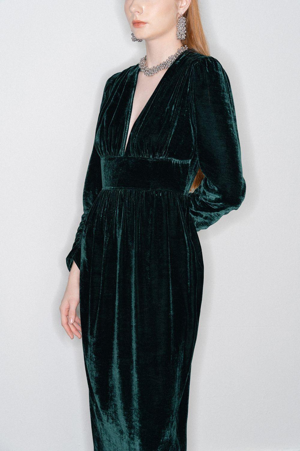 Mia Gathered V-Neck Velvet Maxi Dress - MEAN BLVD
