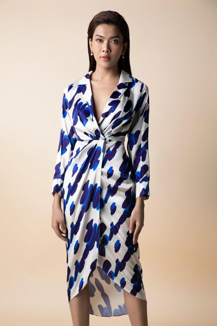 Mia Sarong Notch Lapel Latin Silk Midi Dress - MEAN BLVD