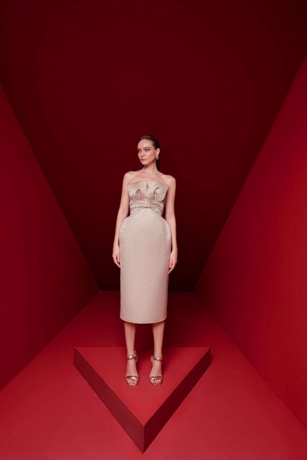 Michaela Pegged Sleeveless Brocade Midi Dress - MEAN BLVD