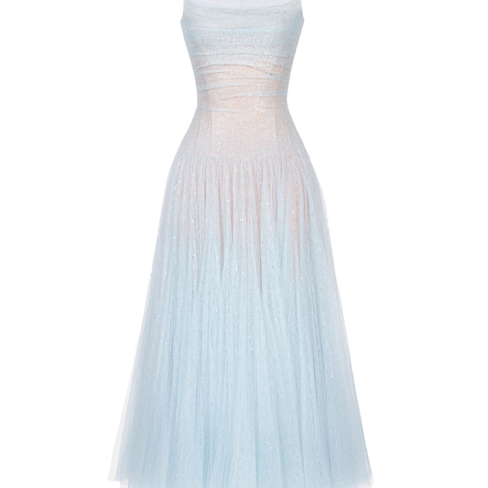 Draped Lace Midi Dress