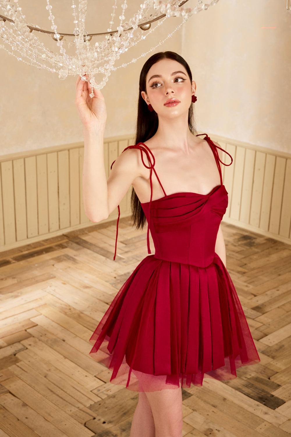 Women's Midnight Kiss Fit and Flare Pleated Mesh Taffeta Mini Dress XS/S/M/L/Customize Red/White/Light Orange MEAN BLVD Women's Midnight Kiss Fit and Flare Pleated Mesh Taffeta Mini Dress XS/S/M/L/Customize Red/White/Light Orange MEAN BLVD