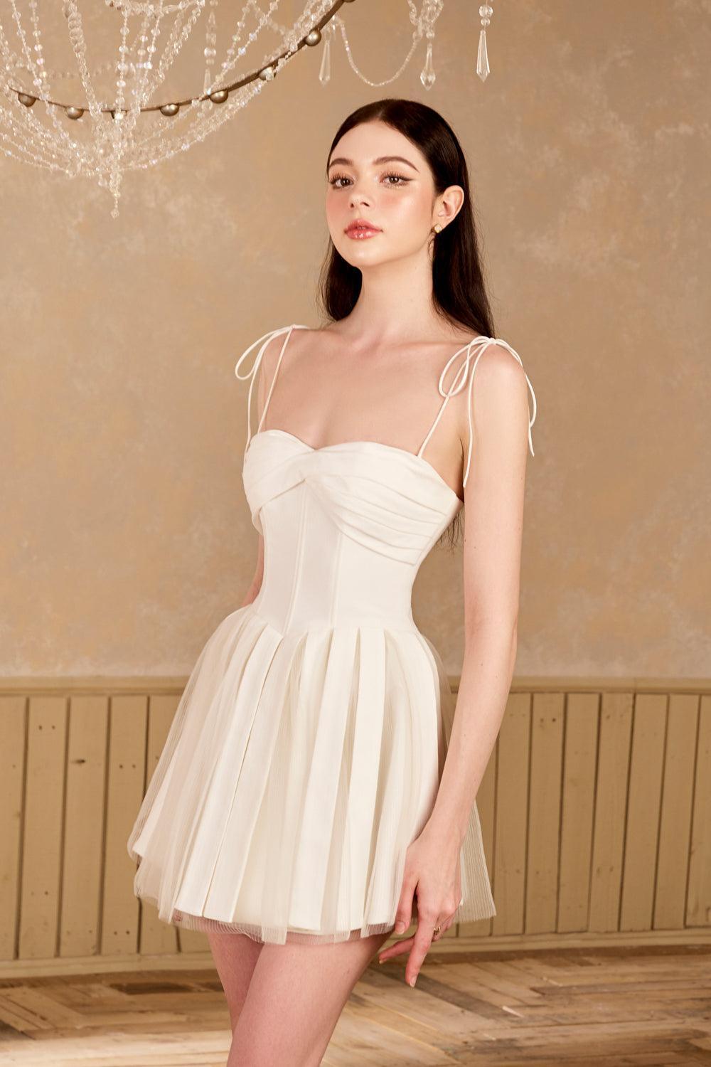 Midnight Fit and Flare Pleated Mesh Taffeta Mini Dress - MEAN BLVD