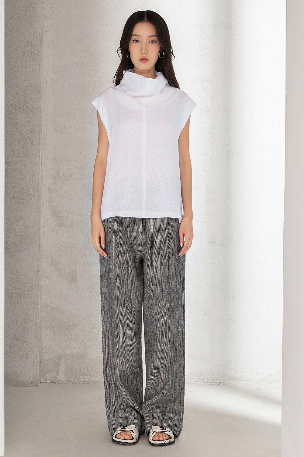 Mika Straight High Neck Linen Top - MEAN BLVD