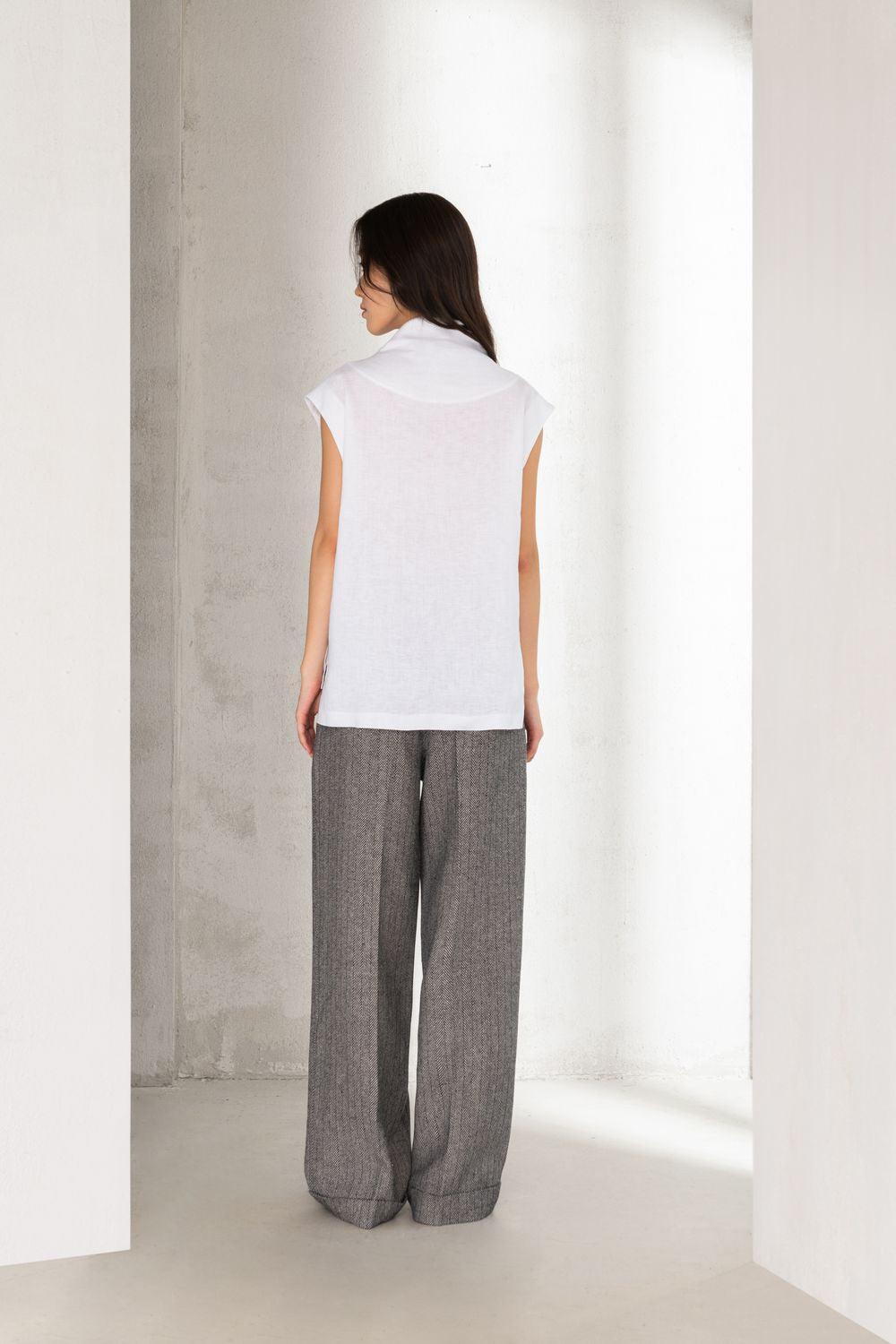 Mika Straight High Neck Linen Top - MEAN BLVD