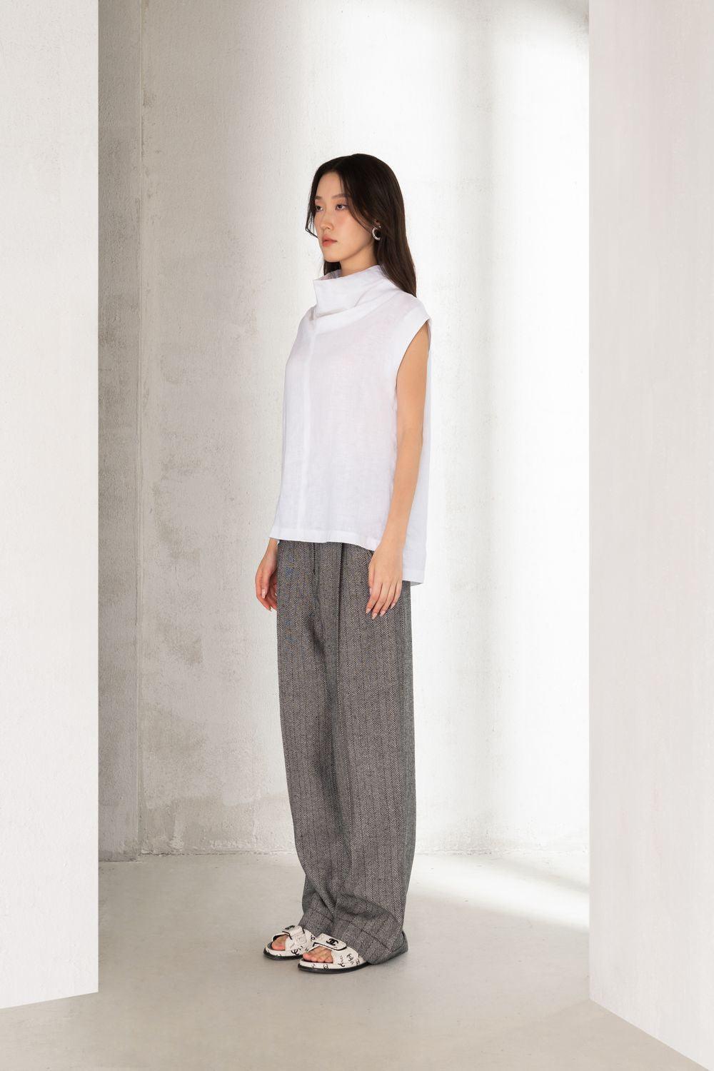 Mika Straight High Neck Linen Top - MEAN BLVD