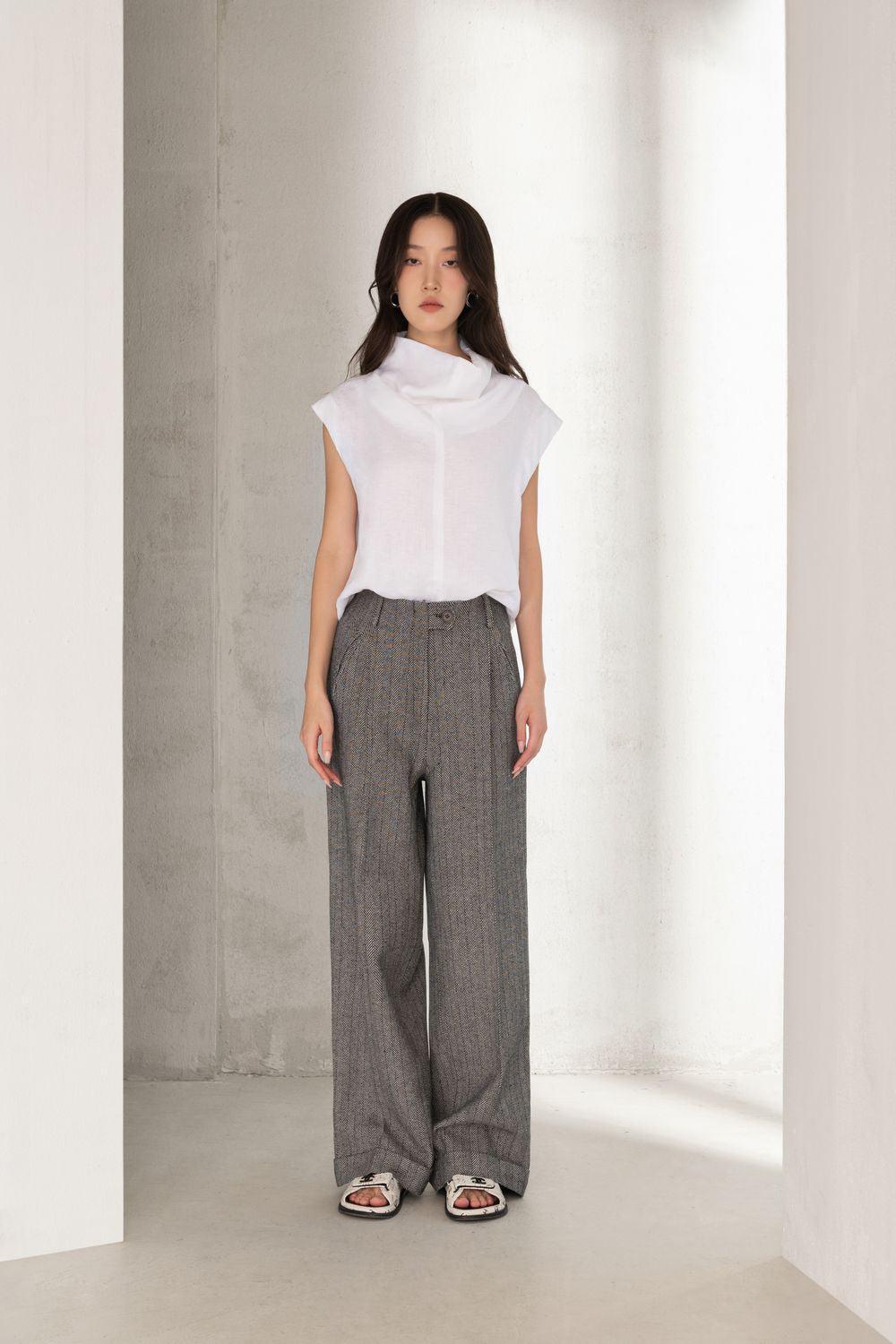 Mika Straight High Neck Linen Top - MEAN BLVD