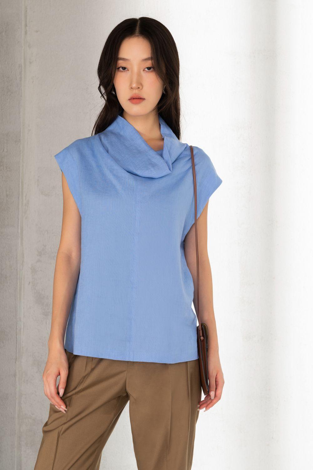 Mika Straight High Neck Linen Top - MEAN BLVD