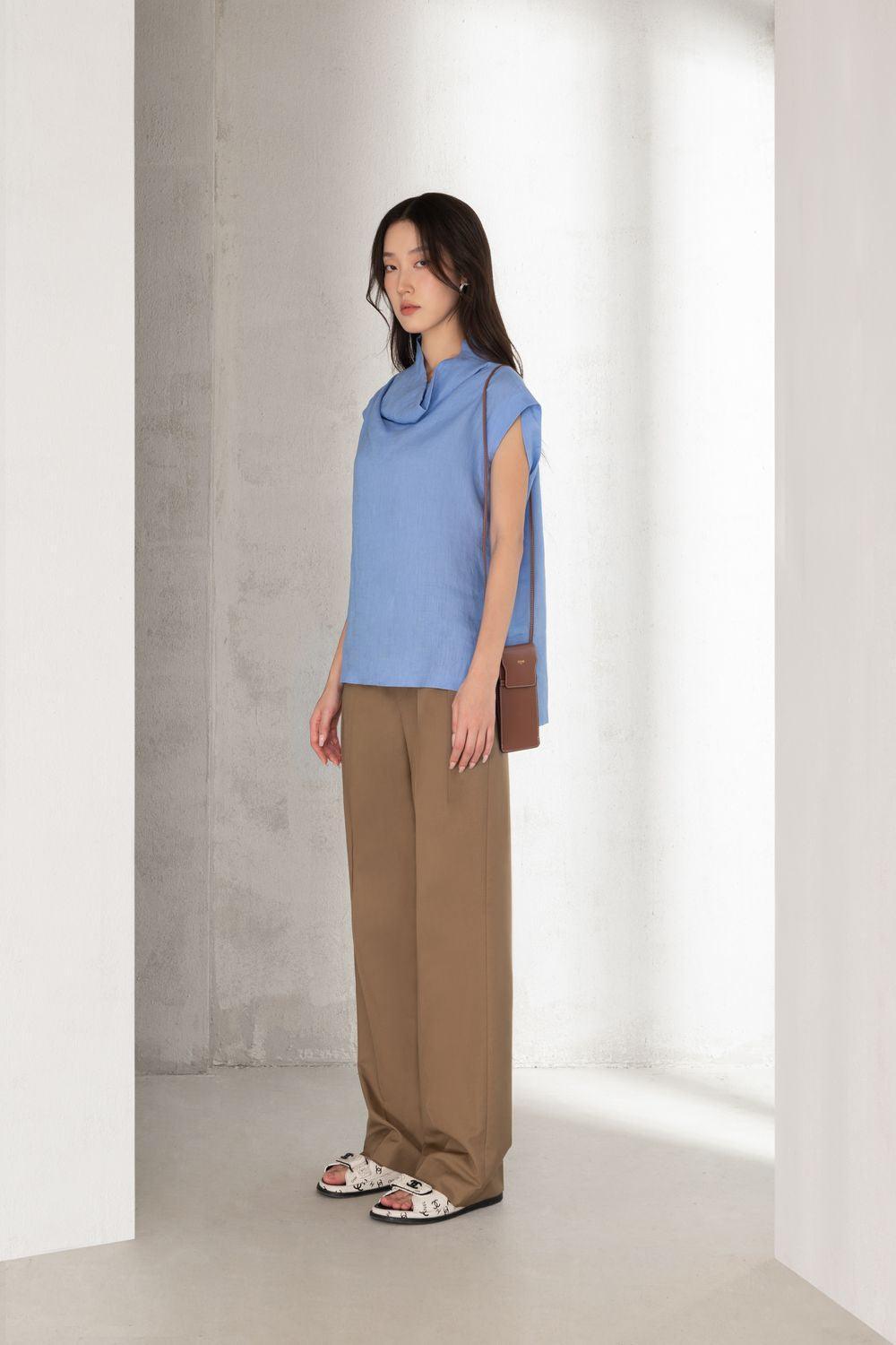 Mika Straight High Neck Linen Top - MEAN BLVD