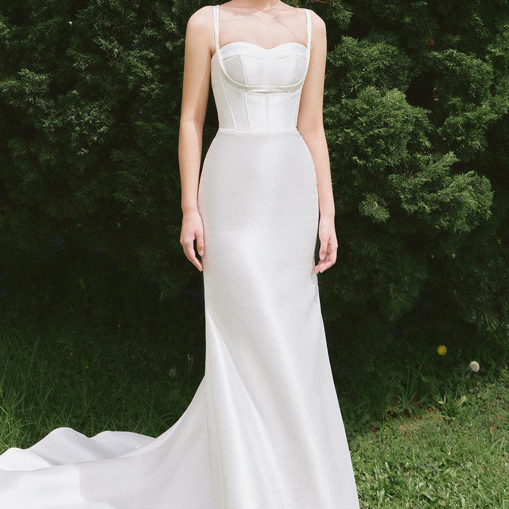 Mikado Ball Gown Semi-Heart Neck Silk Floor Length Dress - MEAN BLVD