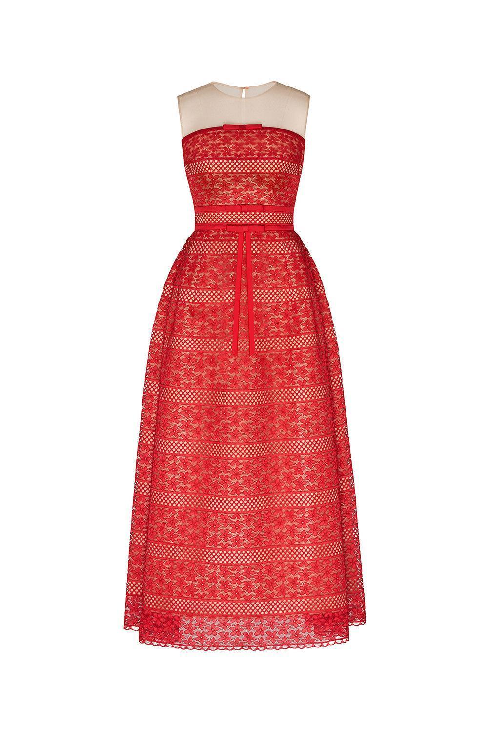 Mila A-line Illusion Neck Lace Midi Dress - MEAN BLVD