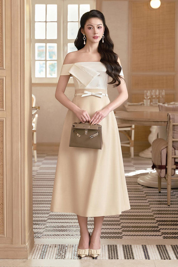 Mila A-line Off-Shoulder Linen Cotton Midi Dress - MEAN BLVD