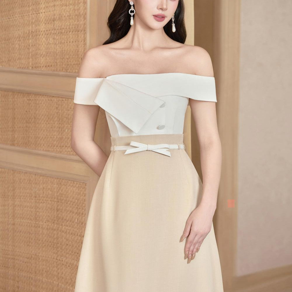 Mila A-line Off-Shoulder Linen Cotton Midi Dress - MEAN BLVD