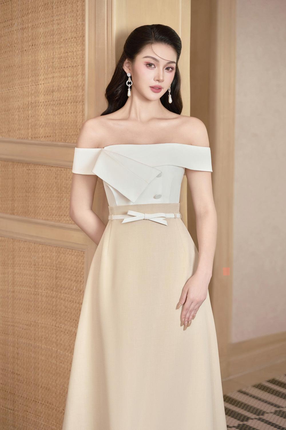 Mila A-line Off-Shoulder Linen Cotton Midi Dress - MEAN BLVD