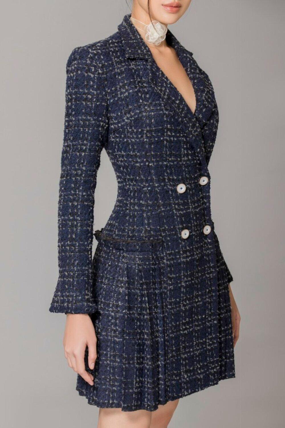 Milana A-line Double Breasted Tweed Above The Knee Dress - MEAN BLVD