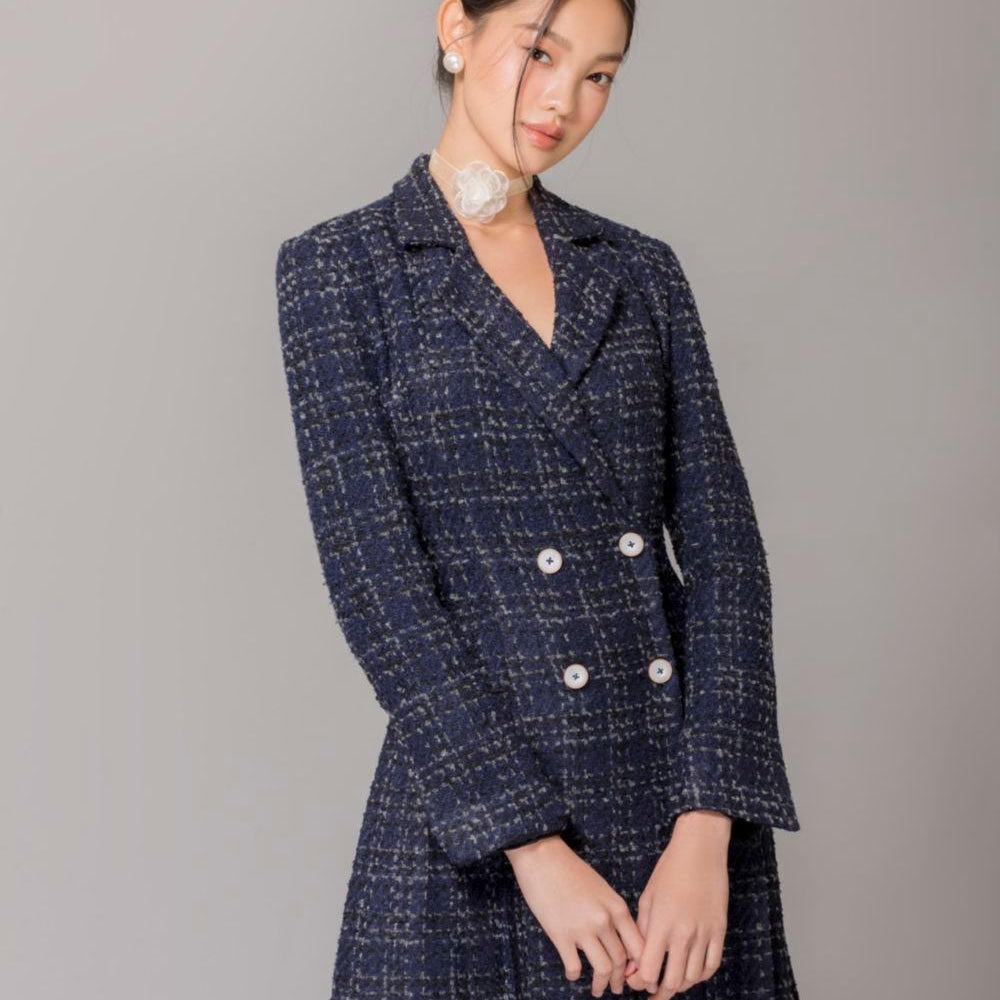 Milana A-line Double Breasted Tweed Above The Knee Dress - MEAN BLVD