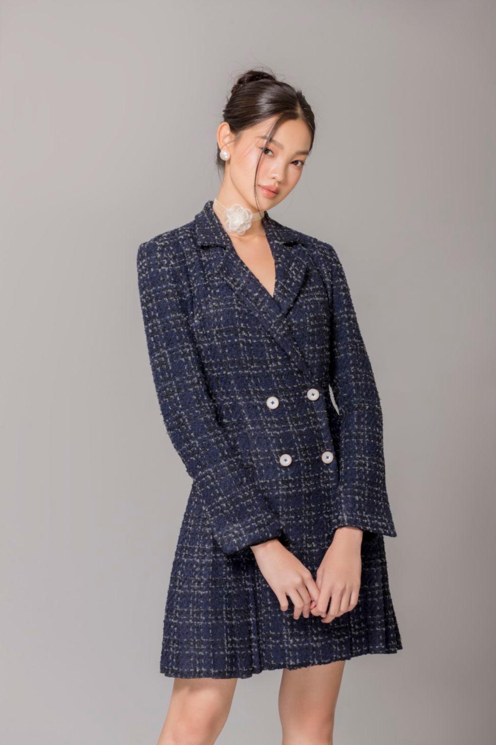 Women's Milana A-Line Double Breasted Tweed Above The Knee Dress Xs/S/M/L Navy Mean Blvd Navy / Customize Women's Milana A-Line Double Breasted Tweed Above The Knee Dress Xs/S/M/L Navy Mean Blvd Navy / Customize