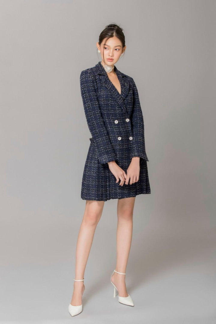Milana A-line Double Breasted Tweed Above The Knee Dress - MEAN BLVD