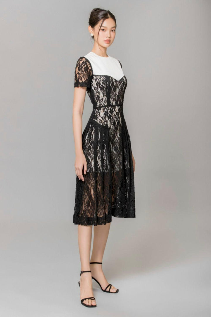 Miley A-line Side Pleated Cotton Lace Midi Dress - MEAN BLVD