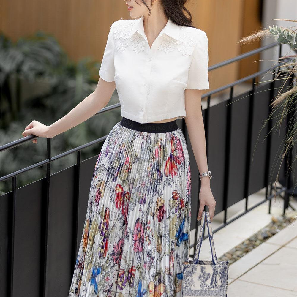Milly Cropped Flower Applique Linen Shirt - MEAN BLVD