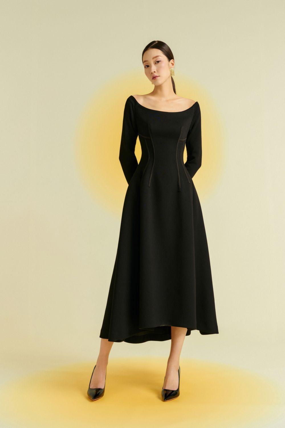 Mimosa A-line Off-Shoulder Cotton Blend High-low Dress Black / L