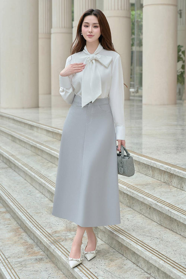 Women's Mina A-line High Waist Linen Cotton Midi Skirt S/M/L