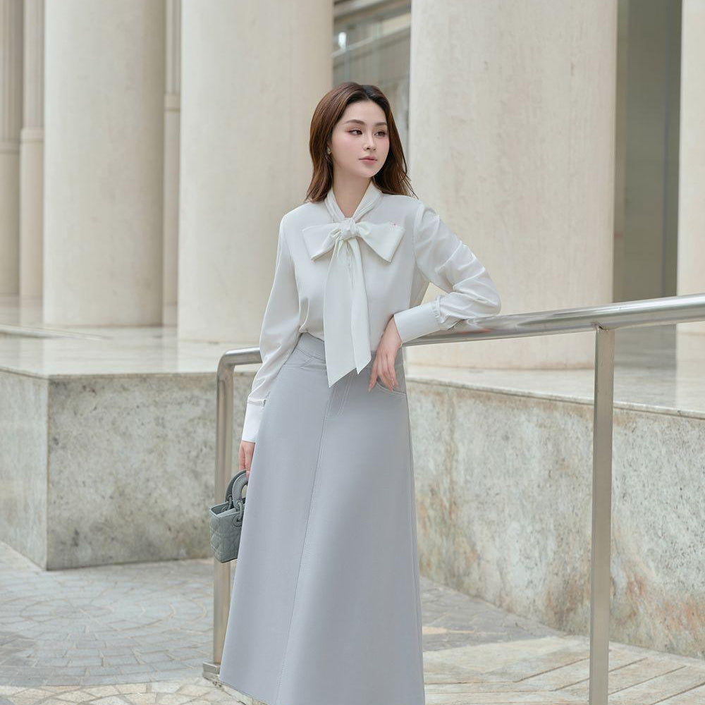 Mina A-line High Waist Linen Cotton Midi Skirt - MEAN BLVD
