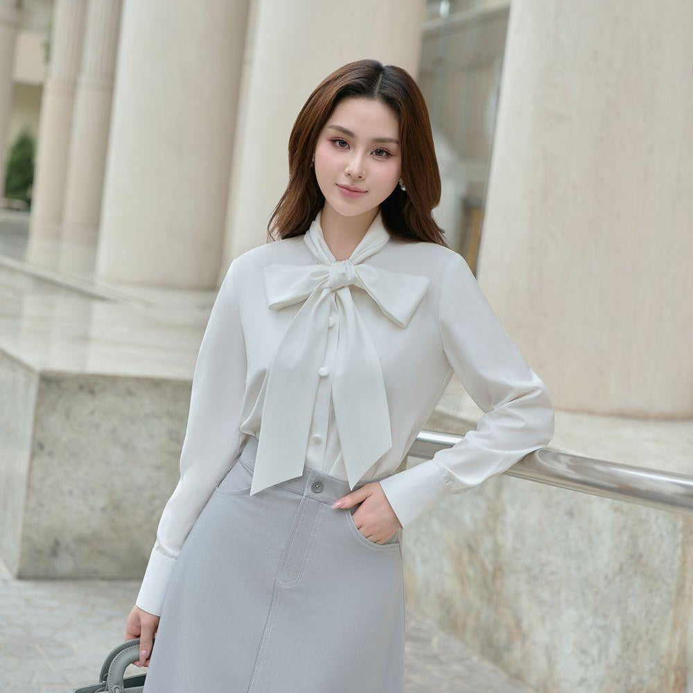 Mina Straight Bow Tie Cotton Silk Shirt - MEAN BLVD