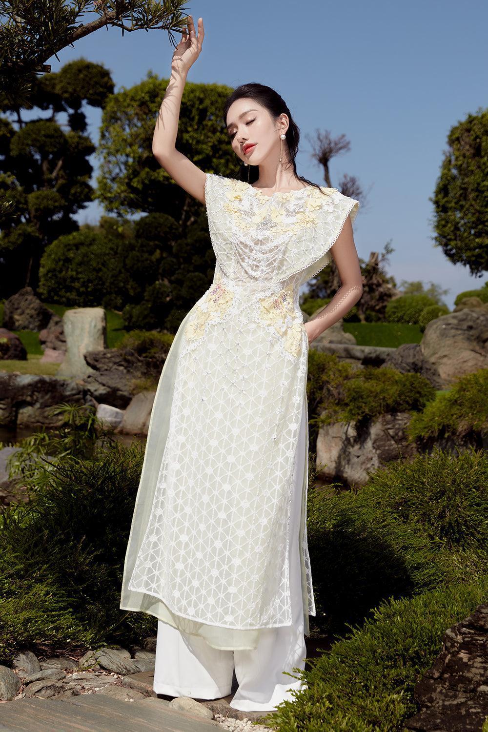 Minh Tue A-line Round Neck Mesh Lace Floor Length Ao Dai - MEAN BLVD