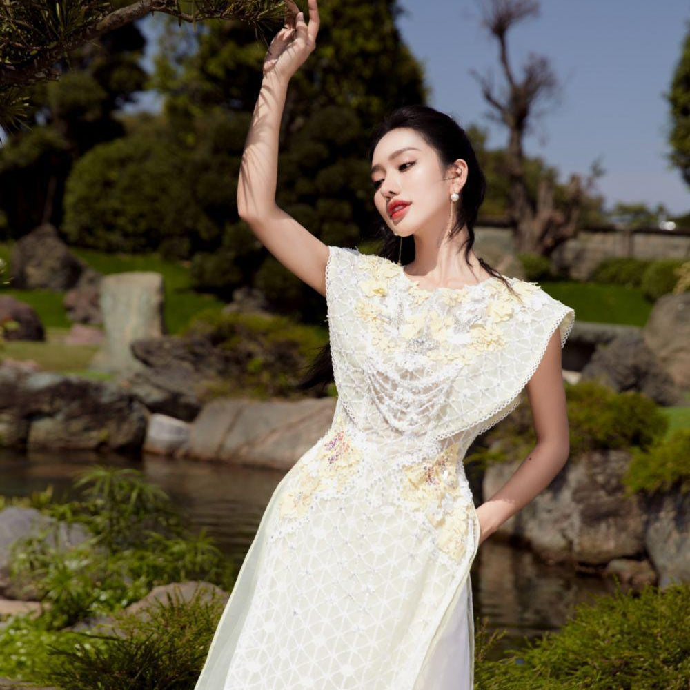 Minh Tue A-line Round Neck Mesh Lace Floor Length Ao Dai - MEAN BLVD