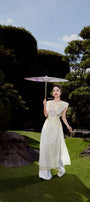 Minh Tue A-line Round Neck Mesh Lace Floor Length Ao Dai - MEAN BLVD