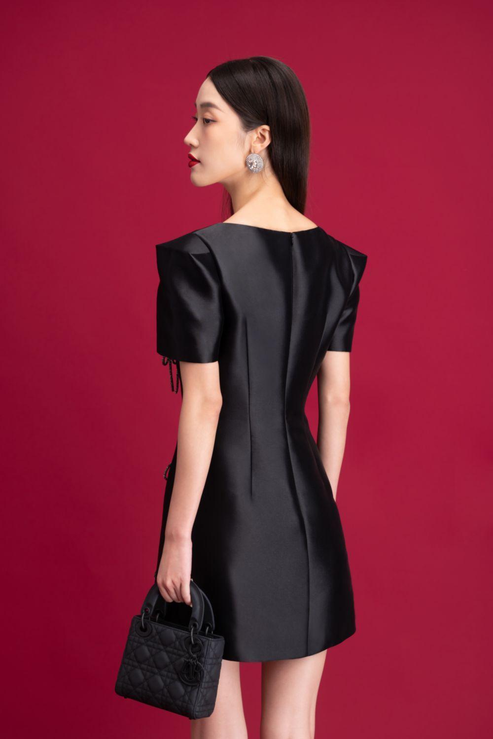 Minnie A-line Boat Neck Taffeta Mini Dress - MEAN BLVD