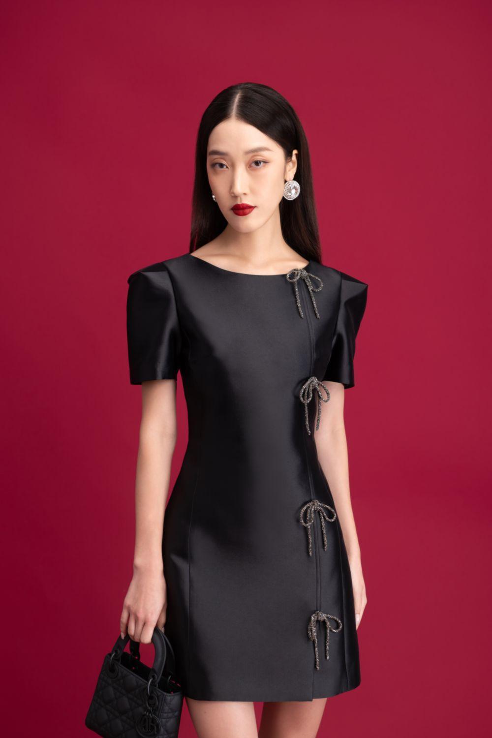 Minnie A-line Boat Neck Taffeta Mini Dress - MEAN BLVD