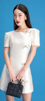 Minnie A-line Boat Neck Taffeta Mini Dress - MEAN BLVD