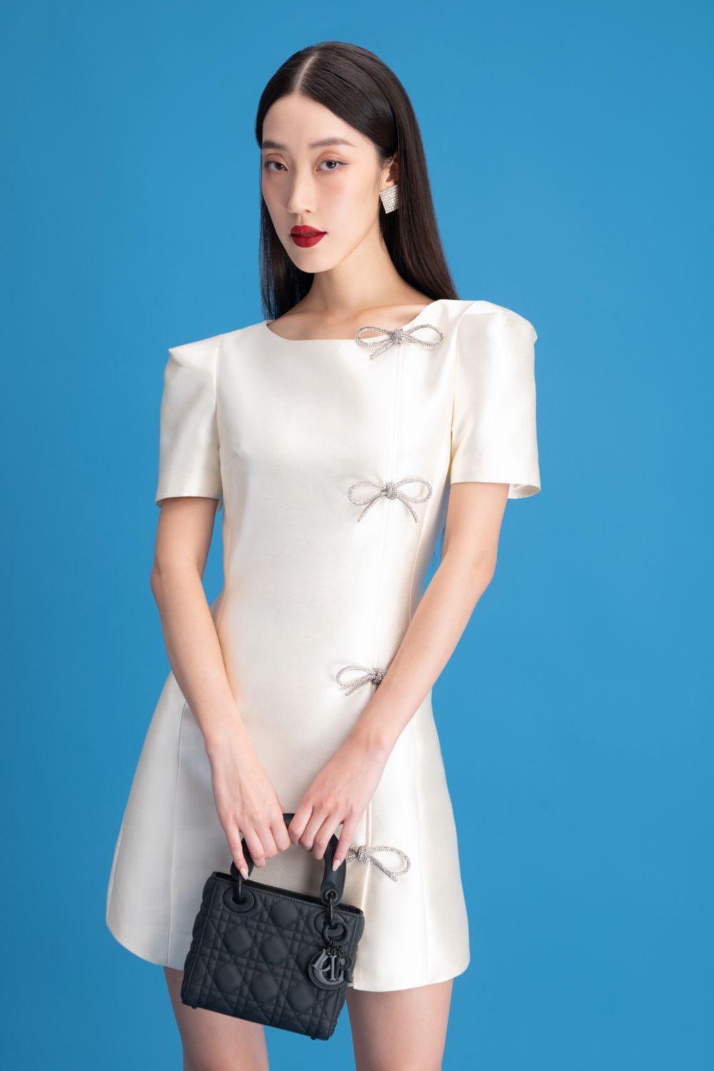Minnie A-line Boat Neck Taffeta Mini Dress - MEAN BLVD