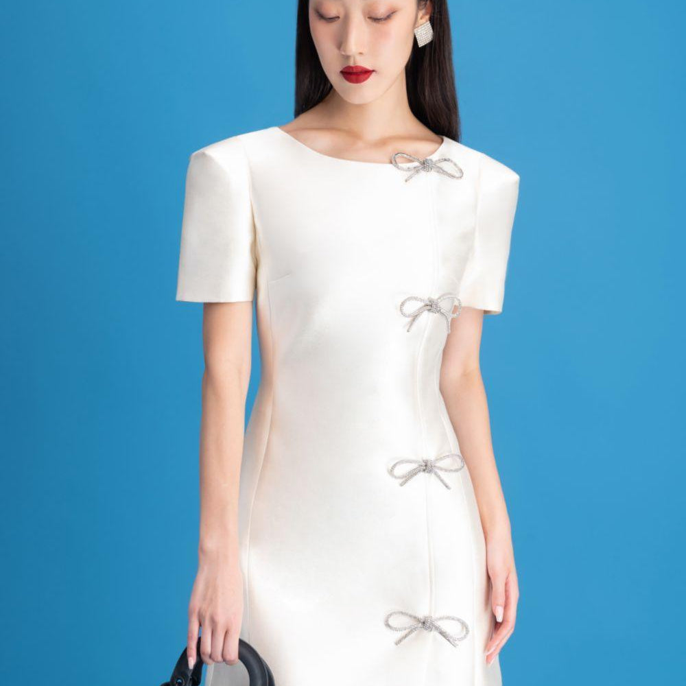 Minnie A-line Boat Neck Taffeta Mini Dress - MEAN BLVD