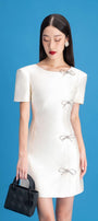 Minnie A-line Boat Neck Taffeta Mini Dress - MEAN BLVD